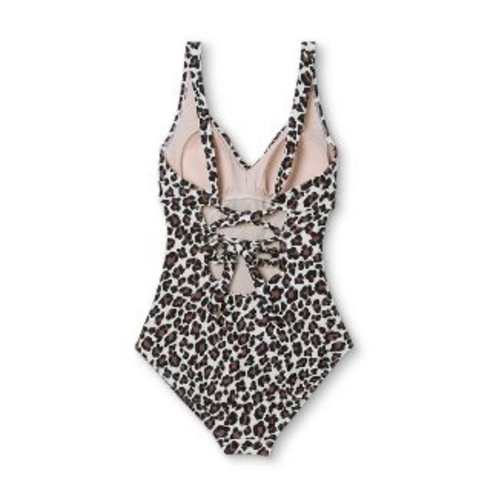 NEW Animal Print Sz Medium Beach Pool Built In Bra Criss Cross Tie Back Swimsuit - Picture 3 of 4
